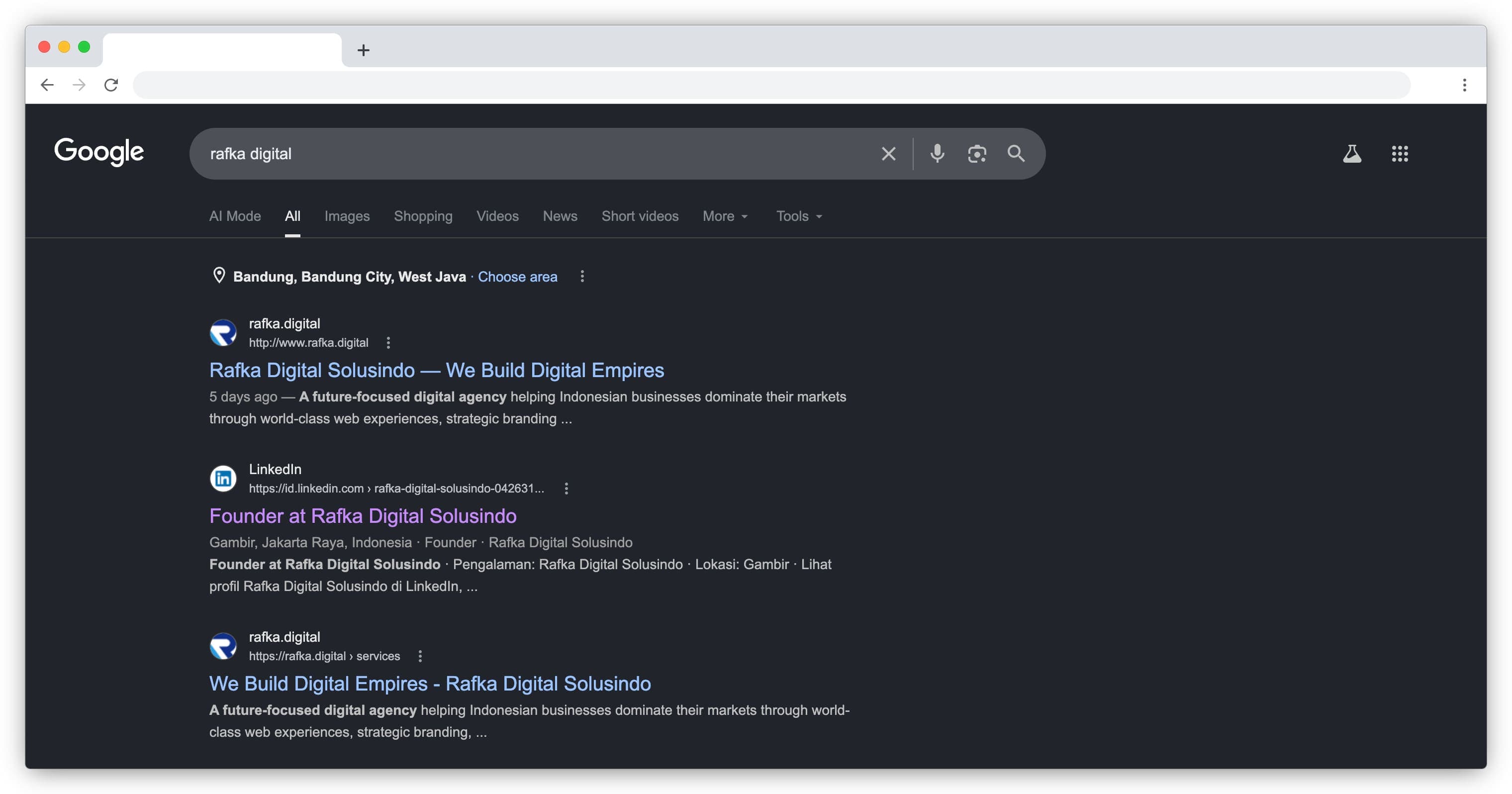 Website with browser frame